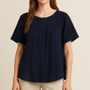 Lane Bryant Navy Eyelet Blouse Size 22/24 Plus Boho Coastal Chic Cottagecore